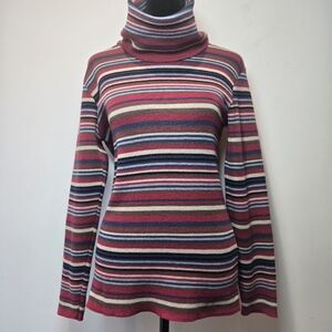 Vintage ACT III 70s Wool Blend 80s Striped Turtleneck Sweater Wonen's Small